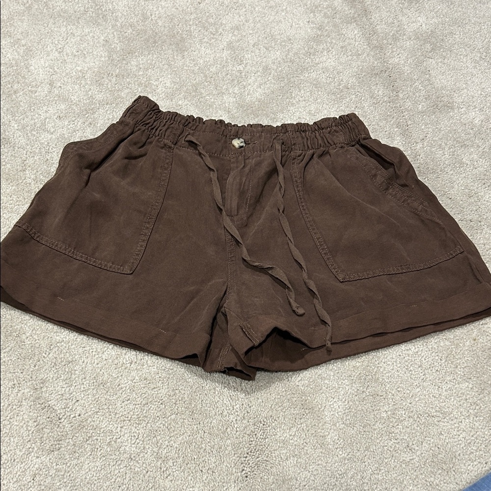 Brown social standard Drawstring Linen-Blend Women’s Shorts size Sm
